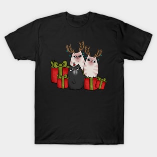 Christmas Cat Gifts Presents Reindeer Antlers T-Shirt